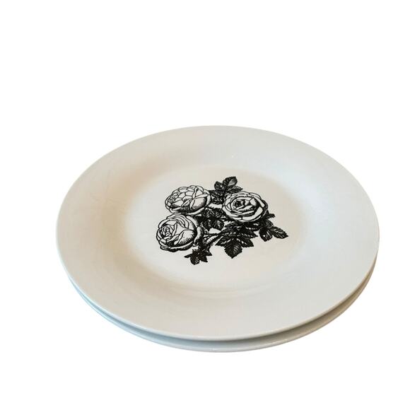 Godinger Floral Salad Plates 7.5in Porcelain Black & White Roses Set of 2 NEW - Picture 4 of 12